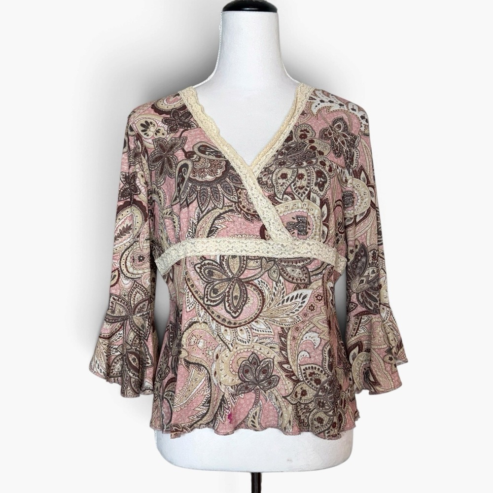 Vintage Sonora Mesh Babydoll Top Large Paisley Lace Trim Whimsigoth Fairy Grunge